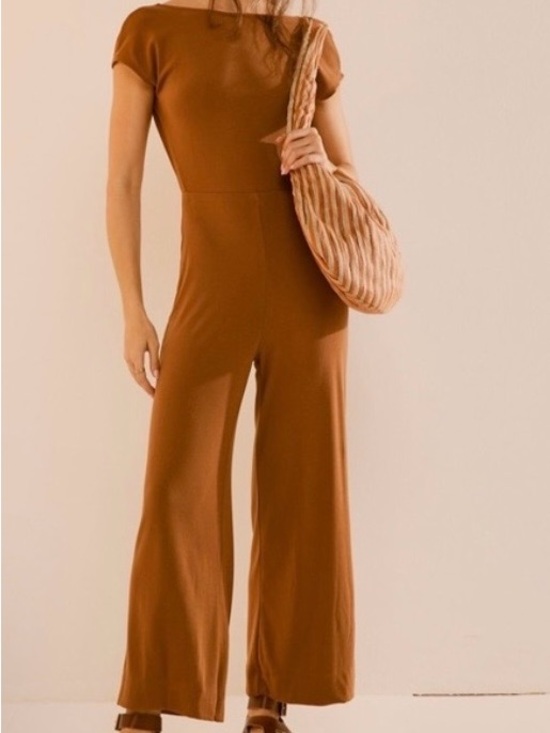 Free People Pants - Free People Beach Brown Wide Leg Jumpsuit Size XS NWT
